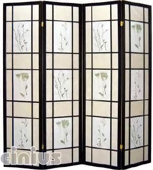 Separ� a 4 ante, paraventi, con decorazioni floreali flower, telaio in legno color nero o naturale