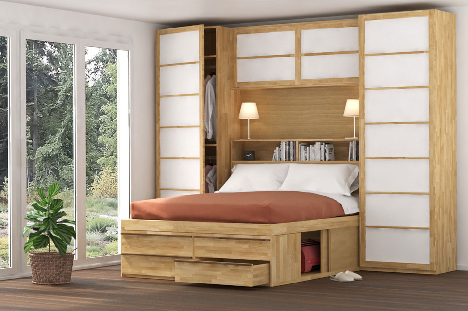 SpazioBed - 4 frontal drawers and bridge wardrobe