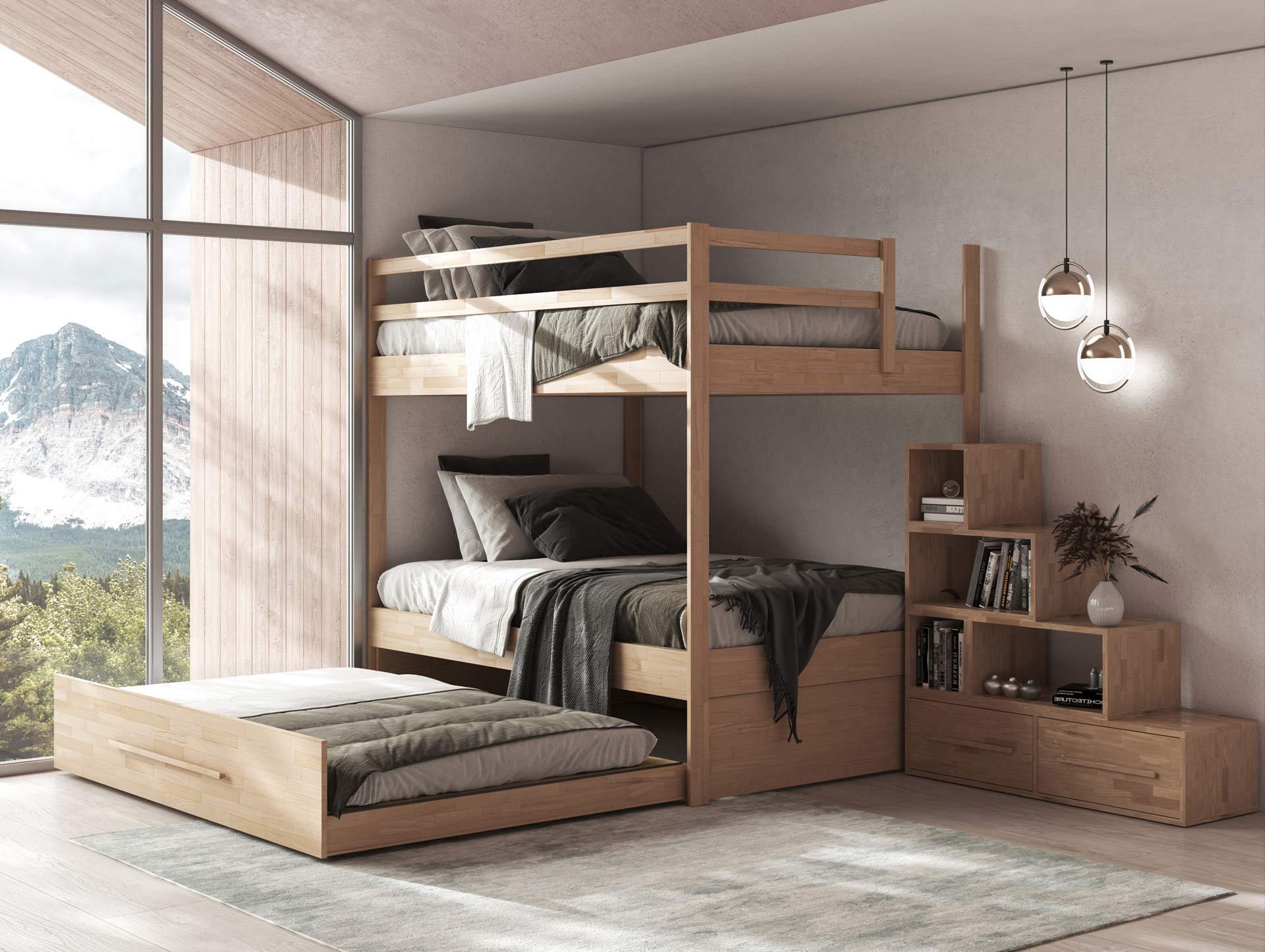 Bunk Bed SpazioBed with drawers - pull-out bed underneath