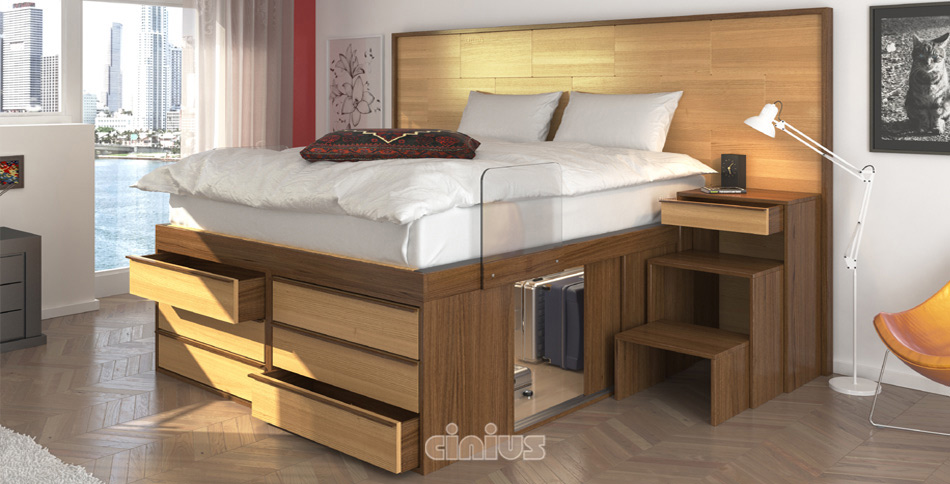 New York SpazioBed - 6 drawers, high wire edge handle, plexiglass railing, telescopic ladder with drawer