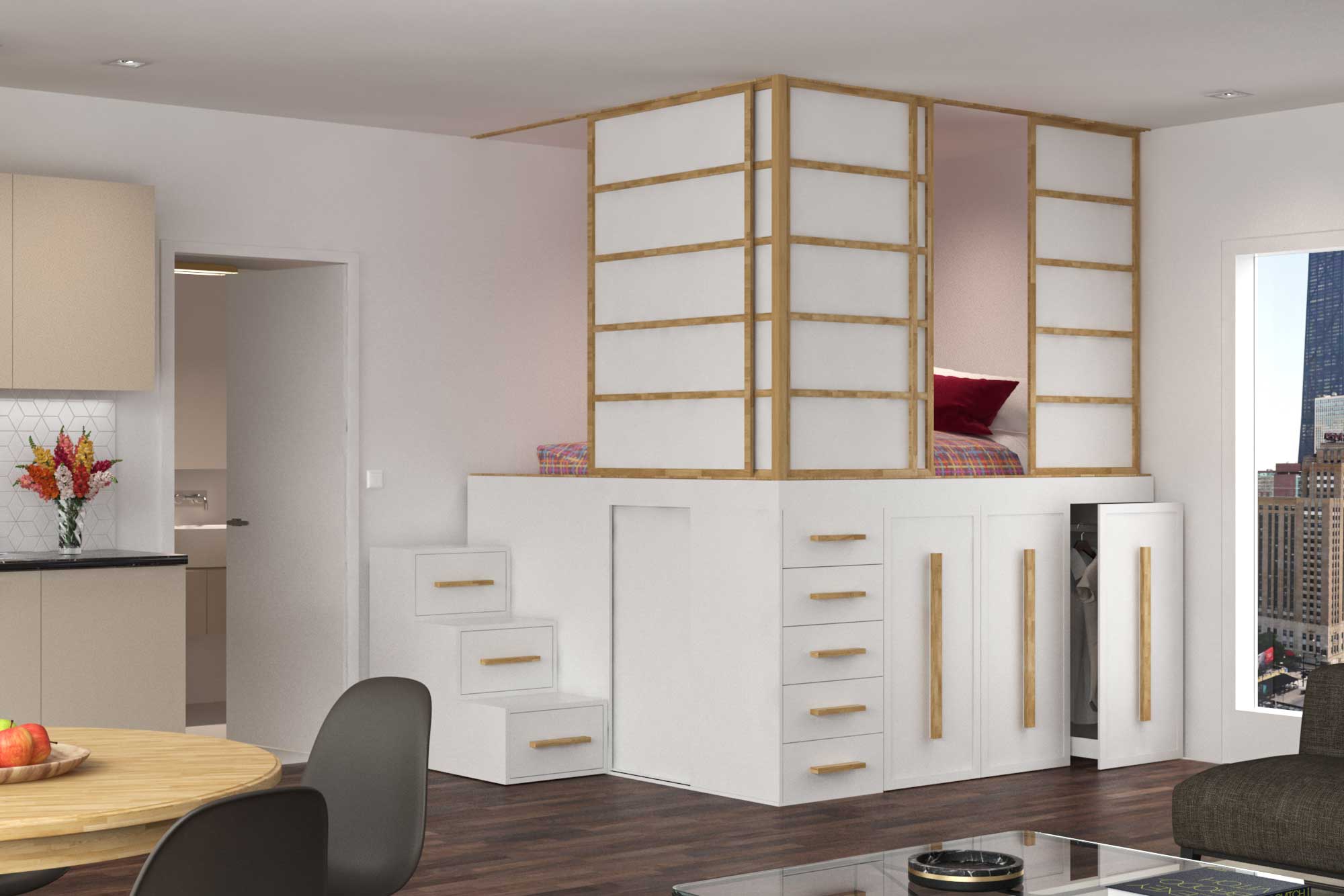 SpazioBed Second Room - shoji sliding doors