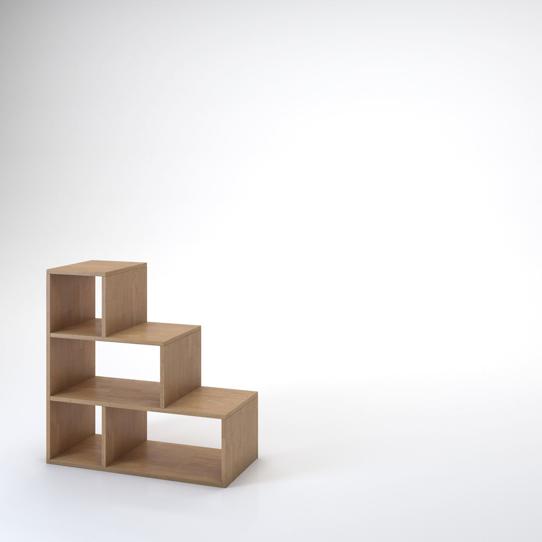 Staircase Yen-E. Bookcase and staircase in solid beech wood Cinius. Model with three steps