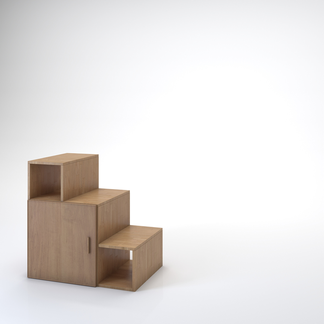 Staircase Yen with doors. Cinius solid beech staircase. Model with three steps and a door