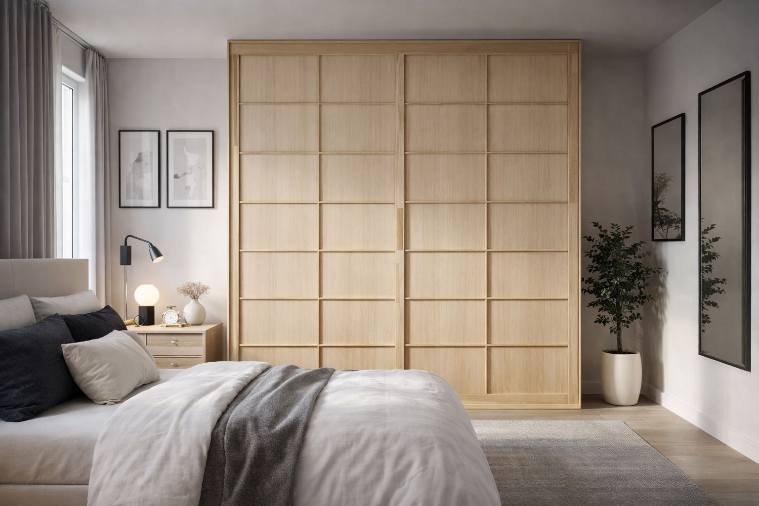 Armadio in Faggio massello con ante Shoji foderate in legno 4mm finitura naturale