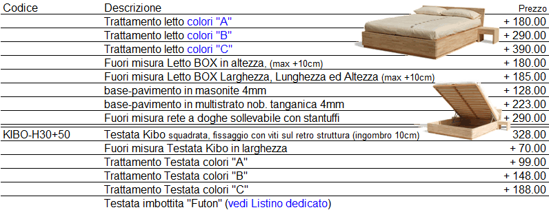 Listino prezzi letto Box di Cinius