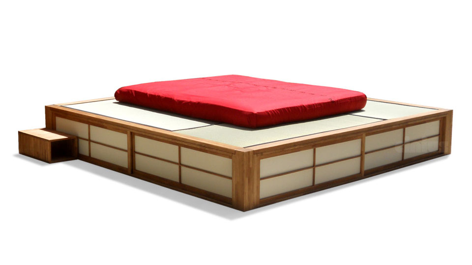 Letto contenitore Podio di Cinius in stile giapponese con tatami e ante Shoji