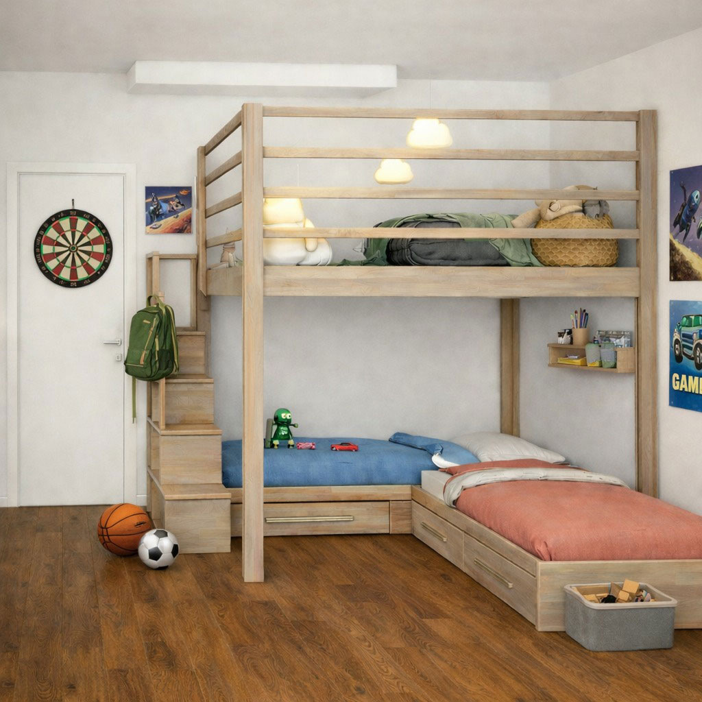 Letto a soppalco con zona gioco alta